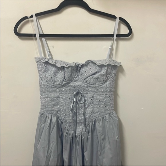 House of CB Jaime Soft Blue Cotton Broderie Anglais Midi Sundress XS A-C Cup - Picture 6 of 8